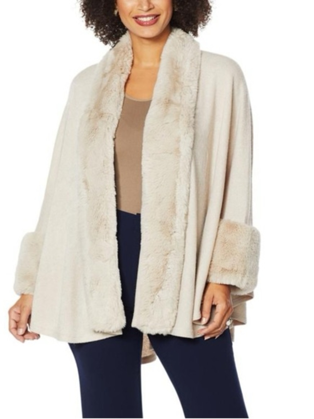 Heidi Daus Knit Faux Fur Trimmed Poncho/Topper